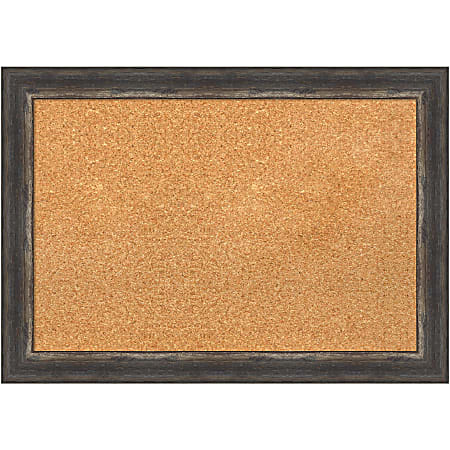 Amanti Art Rectangular Non-Magnetic Cork Bulletin Board, Natural, 27” x 19”, Bark Rustic Char Narrow Plastic Frame