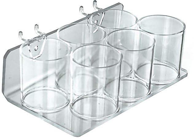 Azar Displays 6-Cup Acrylic Holders For Pegboards/Slatwalls, 2-3/4"H x 8"W x 5"D, Clear, Pack Of 2 Holders