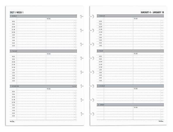 2027 TUL® Discbound Weekly Planner Refill Pages Set, Junior Size, January To December, Total Qty 1