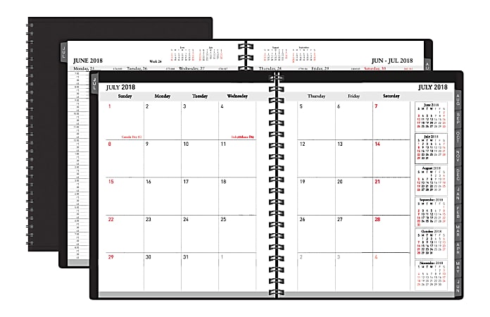Office Depot® Brand Weekly/Monthly Academic Planner, 14 Month, 6 3/4" x 8 3/4", Black, July 2018 to August 2019