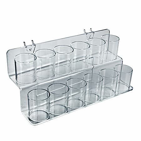 Azar Displays 2-Tier 12-Cup Acrylic Holder For Pegboards/Slatwalls, 6"H x 13-3/4"W x 6"D, Clear