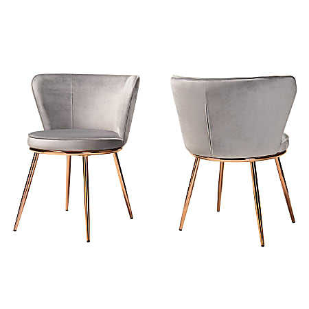 Baxton Studio Farah Dining Chairs, Gray/Rose Gold, Set