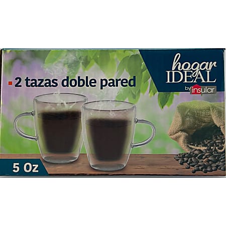 Hogar Ideal Double Wall Insulated Glass Coffee Cups, 5 Oz, Crystal, Set Of 2 Cups