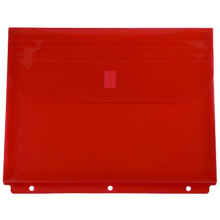 JAM Paper® Plastic 3-Hole Punch Binder Envelopes, Letter Size, 9 3/4" x 13", Hook & Loop Closure, Red, Pack Of 12