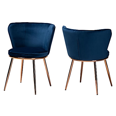 Baxton Studio Farah Dining Chairs, Navy Blue/Rose Gold,