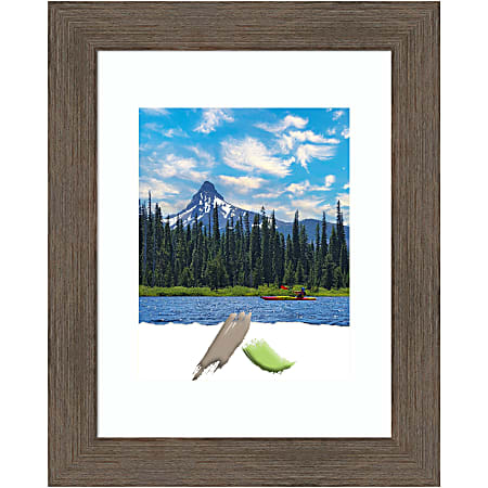 Amanti Art Rectangular Narrow Wood Picture Frame, 14” x 17" With Mat, Hardwood Mocha