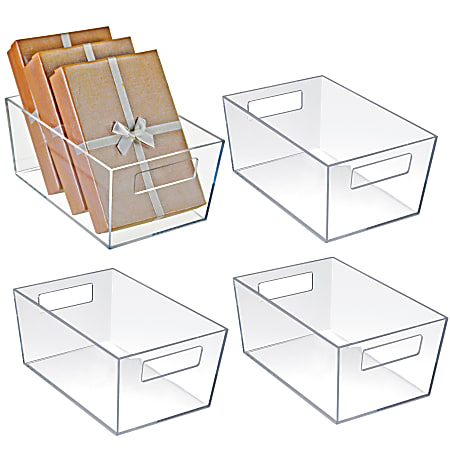 Azar Displays Tote Bins With Handles, Small, Clear, Pack Of 4 Bins