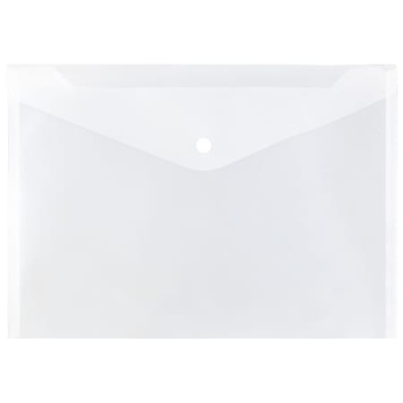 JAM Paper® Booklet Plastic Envelopes, Letter Size, 9 3/4" x 13", Button-Snap Closure,Clear, Pack Of 12