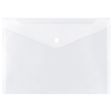 JAM Paper® Booklet Plastic Envelopes, Letter Size, 9 3/4" x 13", Button-Snap Closure,Clear, Pack Of 12