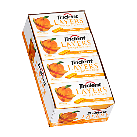 Trident® Layers Peach And Mango Gum, 14 Pieces Per Pack, Box Of 12 Packs
