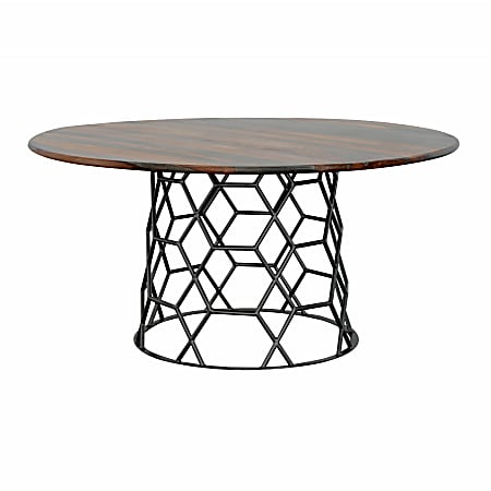 Coast to Coast Bella Wood and Iron Round Dining Table, 30”H x 60"W x 60"D, Sierra Brown/Gunmetal