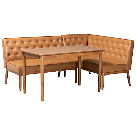 Baxton Studio Riordan 3-Piece Dining Nook Set, Tan/Walnut