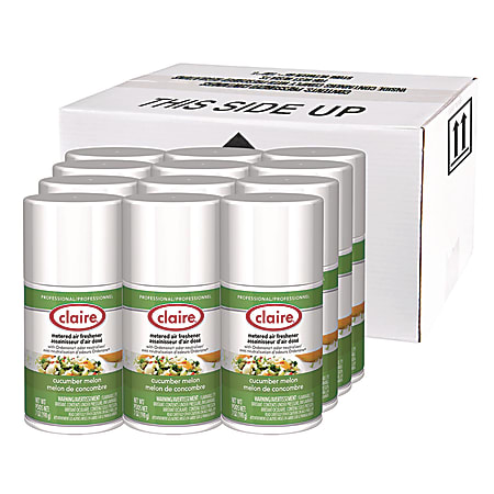 Claire® Metered Air Freshener, Cucumber Melon Scent, 7 oz Aerosol Spray, 12/Carton