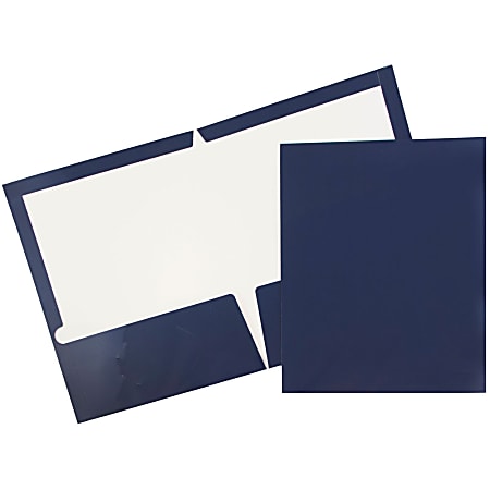 JAM Paper® Glossy 2-Pocket Presentation Folders, Navy Blue,