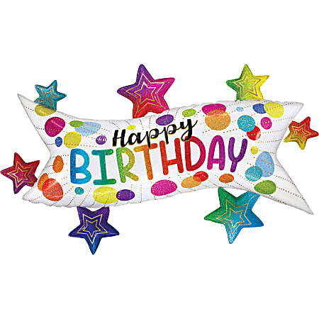 Amscan Birthday Foil Balloon, 37", Birthday Banner Stars Holographic