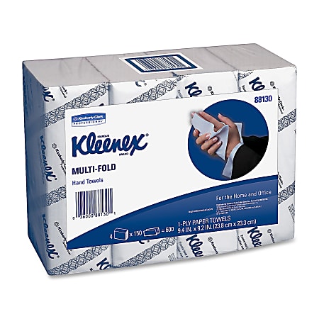Kleenex® 40% Recycled Multi-Fold 1-Ply Hand Towels, 1-Ply, 9 2/5" x 9 1/5", Pack Of 150