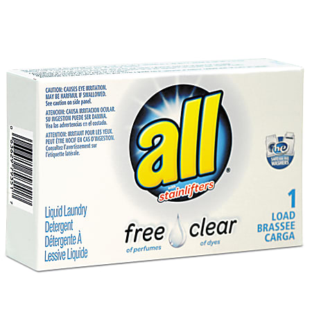 All® Free Clear HE Liquid Laundry Detergent, Unscented, 1.6 Oz Bottle, Case Of 100