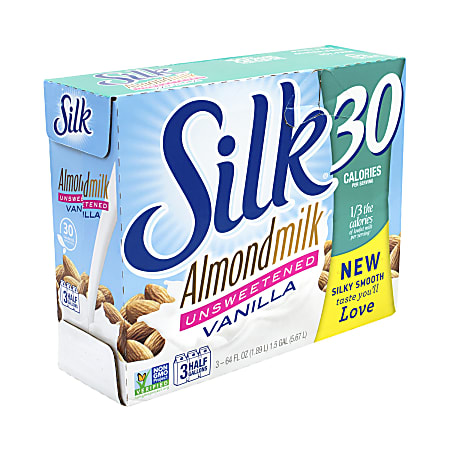 Silk Unsweetened Vanilla Almond Milk, 64 Oz, Pack Of 3