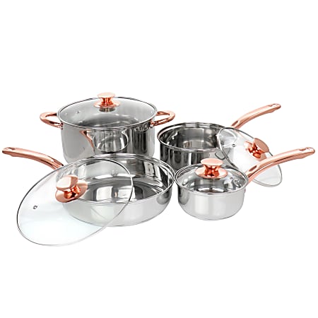 Gibson Home Ansonville 8-Piece Stainless Steel Cookware Set, Rose Gold/Silver