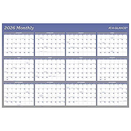 AT-A-GLANCE® 2026 Vertical Horizontal Reversible Erasable Yearly Wall Calendar, Blue, Large, 24" x 36"