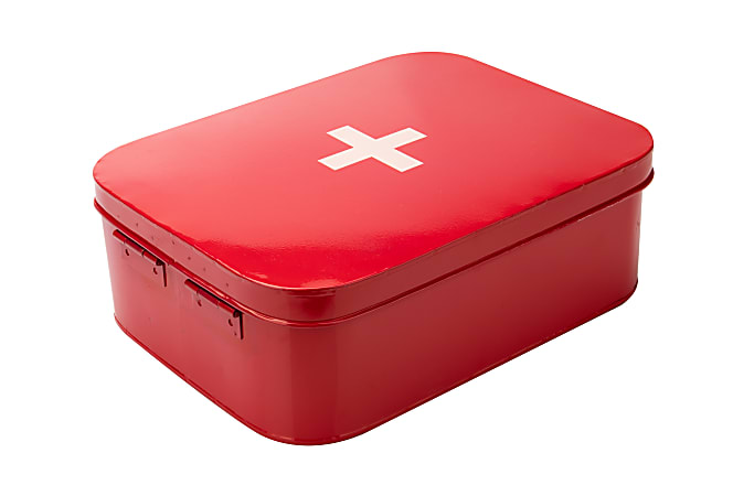 Mind Reader Vintage First Aid Storage Box, 4-1/4”H x 12-1/2”W x 9-1/2”D, Red