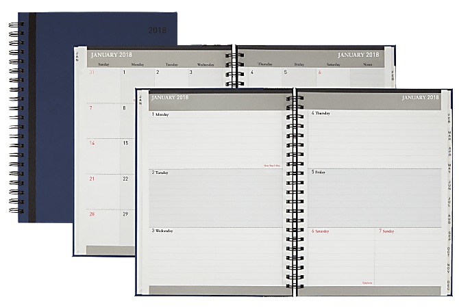Office Depot® Brand Weekly/Monthly Planner, 8 1/2" x 11", Blue/Black, Thin Stripe, January to December 2018