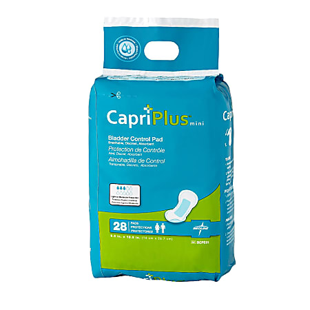 Medline Capri Plus Bladder Control Pad Incontinent Liners, Regular, 5 1/2" x 10 1/2", White, Case Of 28