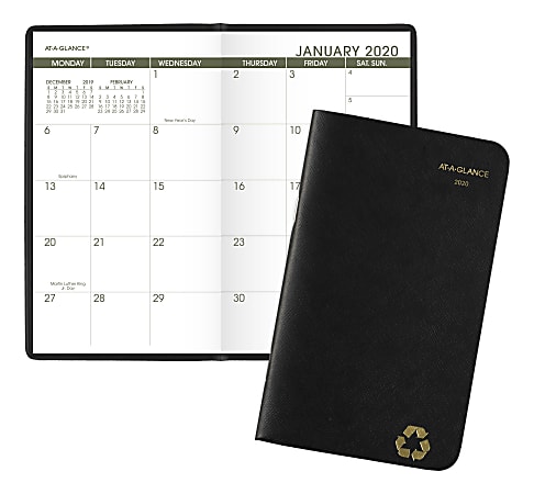 AT-A-GLANCE® 24-Month Monthly Pocket Planner, 3-1/2" x 6", Black, January 2020 to December 2021