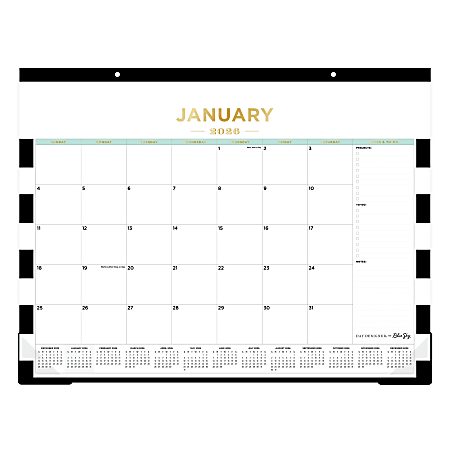 2026 Blue Sky Day Designer Desk Pad Calendar, 22” x 17”, Rugby Stripe Black, January To December, 143895