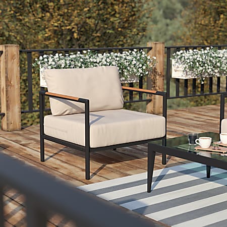 Flash Furniture Lea Indoor/Outdoor Patio Chair With Cushions, Beige/Black