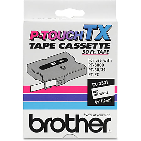 Brother P-Touch TX Laminated Tape - 0.50" Width x 50 ft Length - White - 1 Each