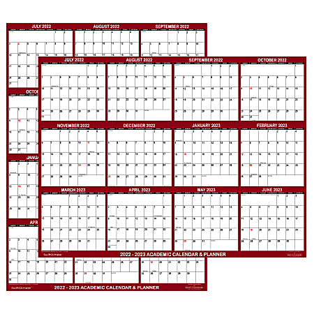SwiftGlimpse Academic Monthly Wall Calendar 24 x 36 Maroon July 2022 To