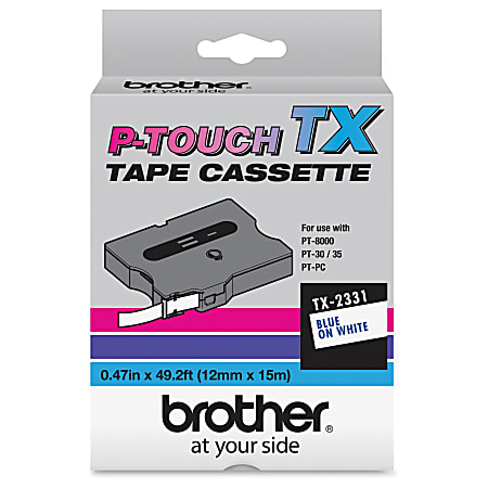 Brother P-Touch TX Laminated Tape - 1/2" Width x 50 ft Length - Black - 1 Each