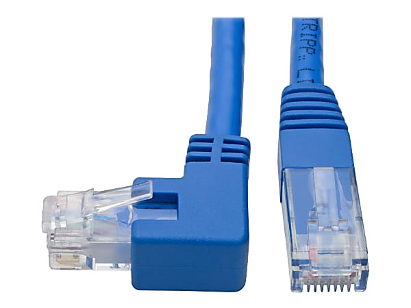 Tripp Lite Left-Angle Cat6 UTP Patch Cable (RJ45) - 1 ft., M/M, Gigabit, Molded, Blue - 1 ft Category 6 Network Cable for Workstation, Network Device, Switch, Printer, Router, Server, Modem, Scanner, Photocopier - 24 AWG - Blue
