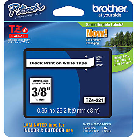 Brother TZe-221 Black-On-White Tape, 0.38" x 26.2'