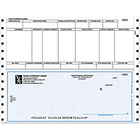 Continuous Payroll Checks For Sage Peachtree®, 9 1/2" x 7", Box Of 250, CP94, Bottom Voucher