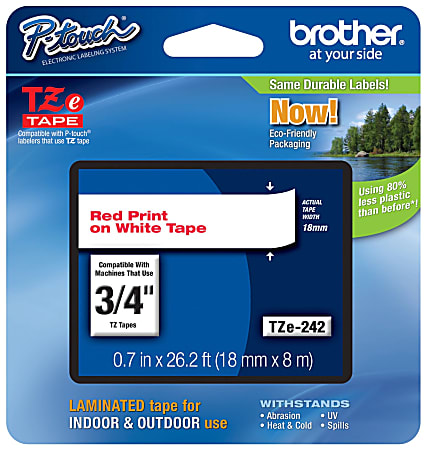 Brother® TZe-242 Red-On-White Tape, 0.75" x 26.2'