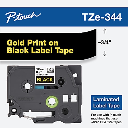 Brother TZe 344 Gold On Black Tape 0.75 x 26.2 - Office Depot