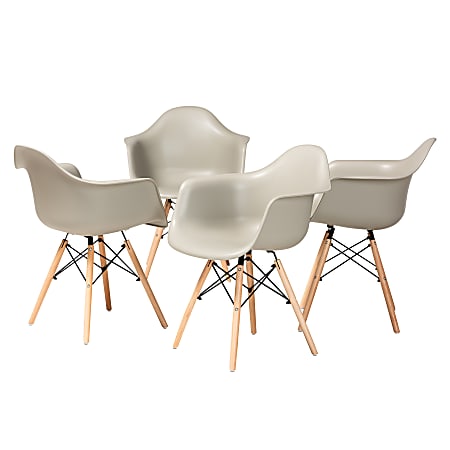 Baxton Studio Galen Dining Chairs, Beige/Oak Brown, Set Of 4 Chairs