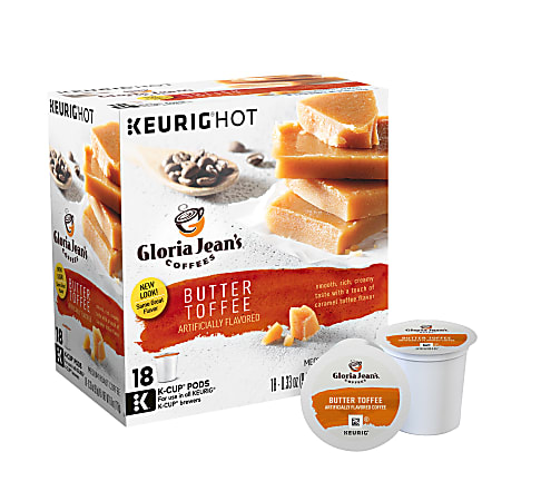 Gloria Jean's® Coffees Single-Serve Coffee K-Cup®, Butter Toffee, Carton Of 18