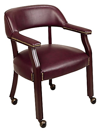Global Office Furniture Traditional Mobile Wood And Polyurethane Guest Chair, Burgundy