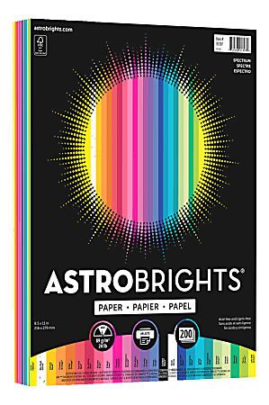 Astrobrights® Color Multi-Use Printer & Copy Paper, Spectrum 25 Color Assortment, Letter (8.5" x 11"), 200 Sheets Per Pack, 24 Lb, 94 Brightness