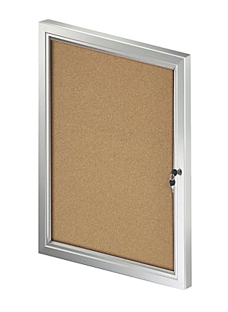 Azar Displays Enclosed Cork Bulletin Board With Lock And Key, Brown, 29-3/4" x 23", Silver Aluminum Frame
