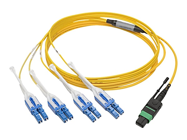 Tripp Lite MTP/MPO (APC) to 8xLC (UPC) Singlemode Breakout Patch Cable, 40/100 GbE, QSFP+ 40GBASE-PLR4, Plenum, Yellow, 1 m (3.3 ft.)