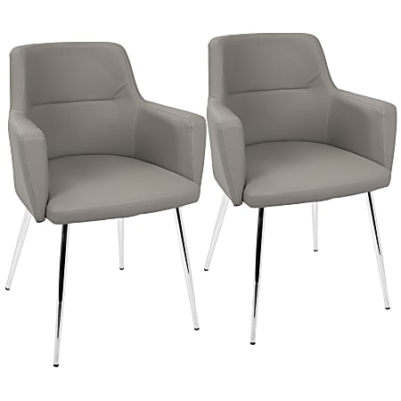 LumiSource Andrew Chairs, Chrome/Gray, Set Of 2 Chairs