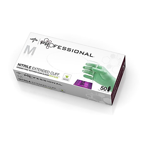 Medline Professional Disposable Powder-Free Nitrile Exam Gloves, Medium, Green, Pack Of 500