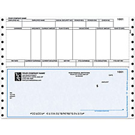 Custom Continuous Payroll Checks For Sage Peachtree®, 9 1/2" x 7", 2-Part, Box Of 250