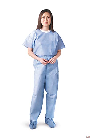 Medline Disposable Elastic-Waist Scrub Pants, Large, Blue, Case Of 30