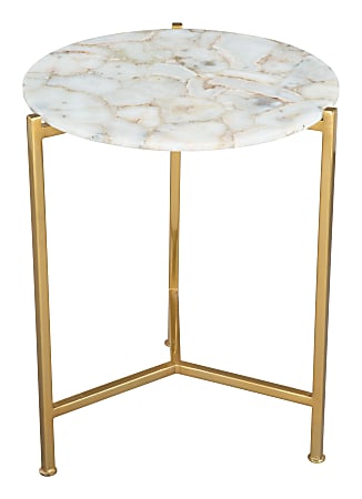 Zuo Modern Haru Iron Round End Table, 20-1/8”H x 16-1/2”W x 17-5/16”D, White/Gold