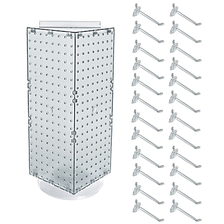 Azar Displays 4-Sided Revolving Pegboard Display With Hooks, 21"H x 8"W x 8"D, Clear